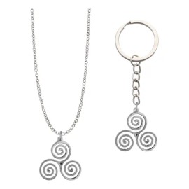 Kit Llavero Y Dije Vikingo Nórdico Colgante Cadena Acero Triskele Trisquel Triskelion