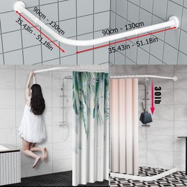 SIKAIQI Stretchable 304 Stainless L Shaped Bathroom Bathtub Corner Shower Curtain Rod Rack, Drill Free Install, for Bathroom, Clothing Store, Private space(White 35.43"-51.18"x35.43"-51.18")