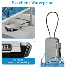 Olipiter Travel Combination Lock Box, Beach Portable Combination Padlocks with 4 Digital Combination, Waterproof Security Travel Small Safe Box with Removable Wire Rope for Home, Office, Hotel, Cars, Travel (Grey)