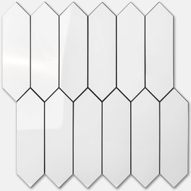 Vamos Tile Glossy White Backsplash Tile Peel and Stick, 12.8 x 12.8 Inch 10 Sheets Long Hexagon PVC Self Adhesive Mosaic Wall Tiles Stick on Backsplash for Kitchen and Bathroom