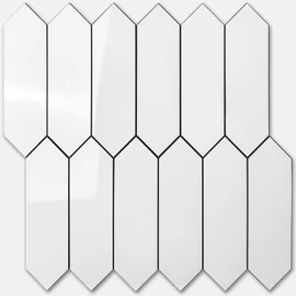 Vamos Tile Glossy White Backsplash Tile Peel and Stick, 12.8 x 12.8 Inch 10 Sheets Long Hexagon PVC Self Adhesive Mosaic Wall Tiles Stick on Backsplash for Kitchen and Bathroom
