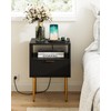 AEPOALUA Nightstand with Charging Station,Small Bedside Table with Gold Frame,Black