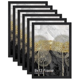 Fxojyvo Engineered Wood 9x13 Picture Frame Set of 6, Black Frame for 9 x 13 Inch Picture Poster Photo, Light Weight 9 by 13 Frame with Wood-grain for Wall - 6 Pack/Black/9"x13"