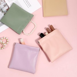 Heclia Small Pouches for Purse 6PCS Make Up Bags for Purse No Zipper Self-Closing Makeup Pouch Portable Mini Travel Bag Pu Leather Pouch Cosmetic Accessories Organizer for Lipsticks Headphones Jewelry