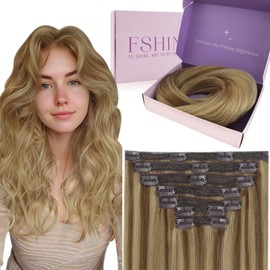 fshine Clip in Hair Extensions for Women 14 Inch Light Brown Mixed Dark Ash Blonde Balayage Clip in Hair Extension 120g 7Pcs Soft Real Hair Full Head