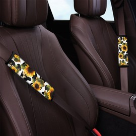Biyejit Sunflowers Cow Print Seat Belt Cover 2 Packs for Women Soft Car Seat Belt Pad Cushion Shoulder Pads for Adults Kids