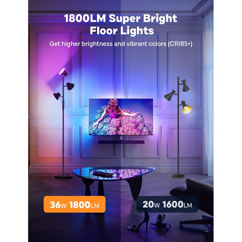 SIBRILLE RGBCW Floor Lamp, 36W Bright Color Changing Lamp, Modern