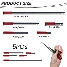 5 Pieces Magnetic Bit Holder Set for Impact Drivers, Includes 50mm, 60mm, 100mm, 152mm, and 305mm Magnetic Screwdriver Extension Bars, 1/4 Inch Drill Bit Hex Extension Tool Holders and Adapters