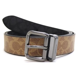 Coach Men's Belt Reversible Tan Charcoal CY922 QBRMO, tan x charcoal