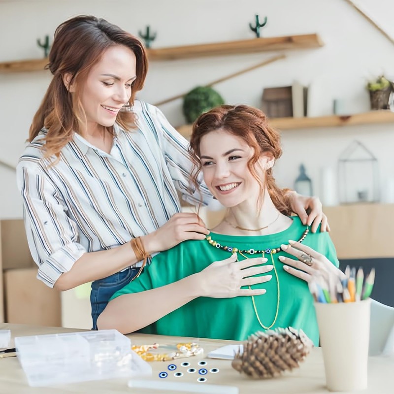 FERCAISH Pack of 200 Blue Flat Round Evil Eye Beads,