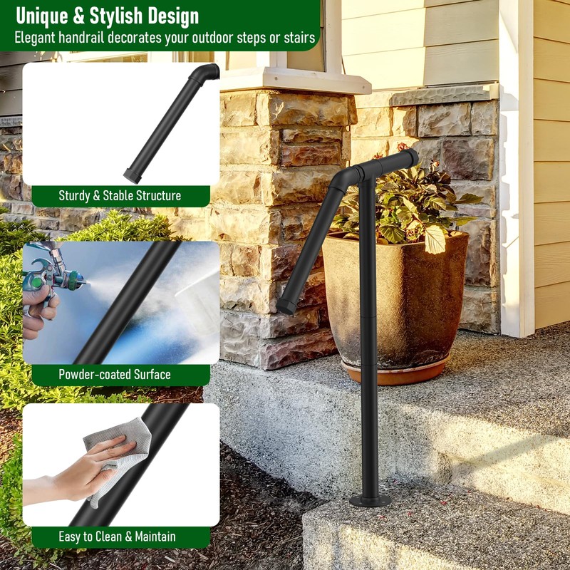 Single Post Handrail Stair Railings for Outdoor Steps Fit 1-2