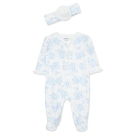 Little Me Clothes for Baby Girls' 2-Piece Blue Roses Footie and Headband Set, Preemie