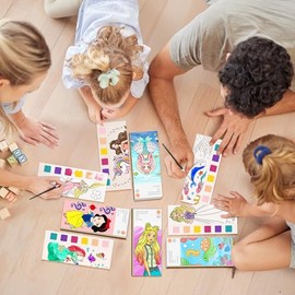 ZHOC Libros de pintura con agua para colorear para niños, juegos de pintura de acuarela sin desorden para niños de 3, 4, 5, 6, 7, 8+, juego de pintura de acuarela para artes y manualidades, regalo para niños y niñas, princesa