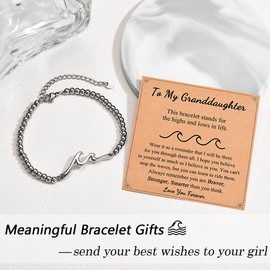 Shuxin Granddaughter Gifts for Girls, Wave Granddaughter Bracelet, Granddaughter Birthday Gifts Christmas Stocking Fillers Xmas Gifts Jewellery Present for Teenage Girls Women Her