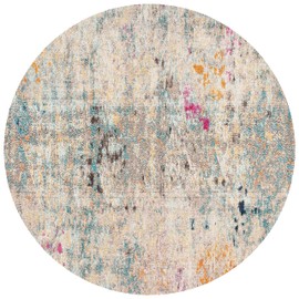 SAFAVIEH Madison Collection Accent Rug - 4' Round, Grey & Gold, Boho Abstract Distressed Design, Non-Shedding & Easy Care, Ideal for High Traffic Areas in Entryway, Living Room, Bedroom(MAD425F-4R)