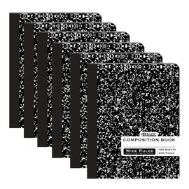 BAZIC Composition Book Wide Ruled 100 Sheet Black Marble Notebook, Writing Journal Comp Lined Notebooks, 6-Pack