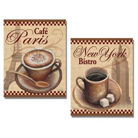 wallsthatspeak Paris Cafe New York Bistro Coffee Prints by Todd Williams, 8 x 10-Inch, Brown/Rust/Green, Set of 2