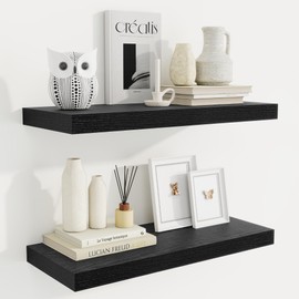 Fun Memories 16.5 Inch Floating Shelves Set of 3 - Black Floating Shelves for Wall - Modern Storage Shelf Bathroom Organizer - Wooden Book Shelves- Display Shelves for Living Room and Bathroom