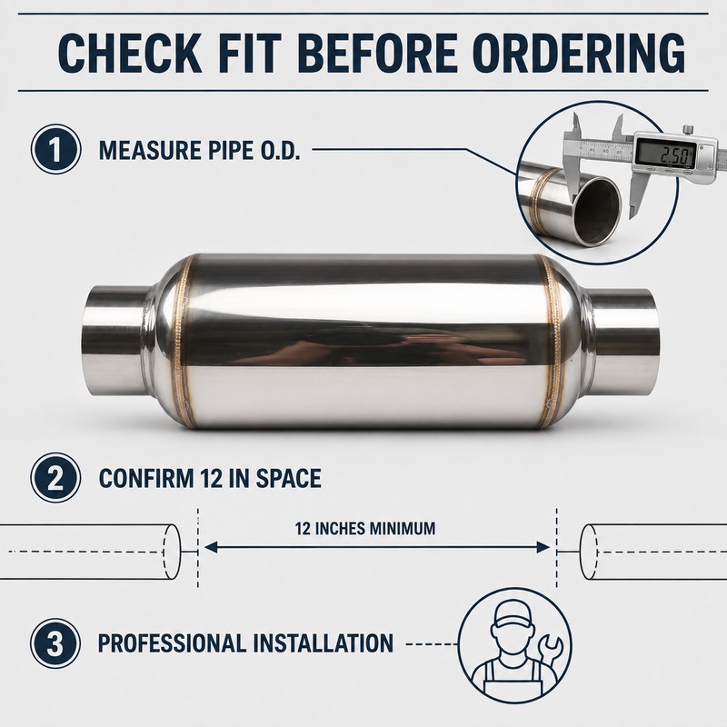2.5 Inch Stainless Steel Exhaust Resonator 12 Inch Straight-Through Muffler