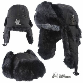 Bomber Mad Bomber Supplex Bomber Hat (L)- Blk/Blk Faux Fur