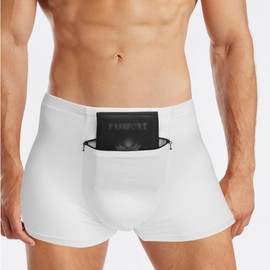 LUEXBOX 2 Packs Men's Underwear with A Secret Front Pocket, Boxer Briefs for Men, Medium Size (White)