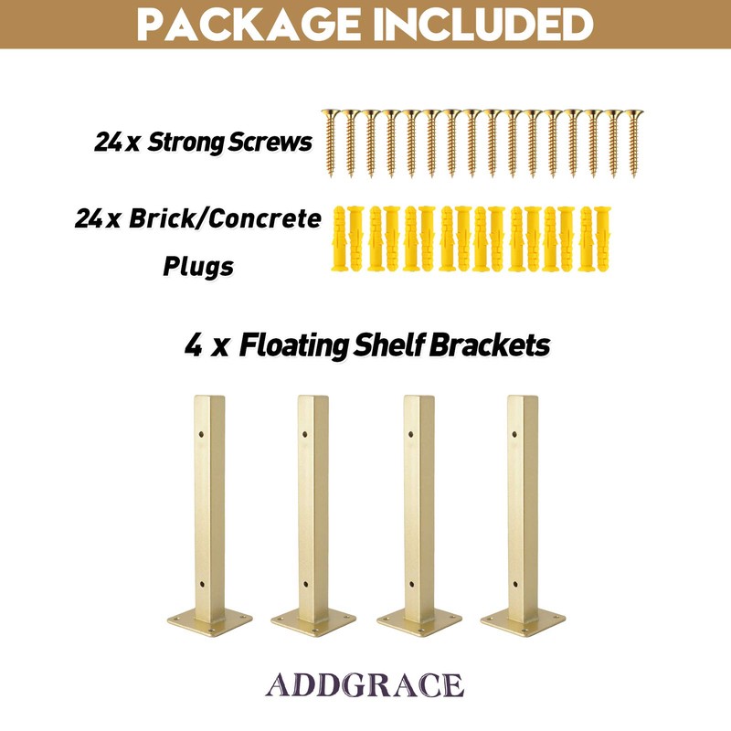 AddGrace 4 Pack Shelf Brackets Wall Mounted Gold Shelf Brackets