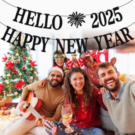 Hello 2025 Happy New Year Banner, New Year Bunting Sign, Cheers to 2025, Happy New Year Party Decorations Supplies