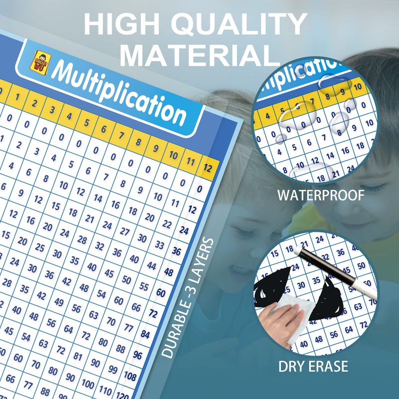 UNCLE WU Multiplication Chart Dry Erase Poster for Kids -