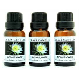 Crazy Candles Moonflower 3 Bottles 1/2 Fl Oz Each (15ml) Premium Grade Scented Fragrance Oil (Uniquely Subtle Yet Fragrant, Floral White Flower Aroma)