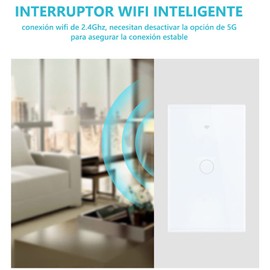 INGEQUIS Interruptor Inteligente Sin Neutro con Capacitor, Apagador Wifi de 2.4Ghz con Panel Táctil, Control Remoto de App, Compatible con Alexa, Google Assistant y IFTTT (Blanco, 1gang)