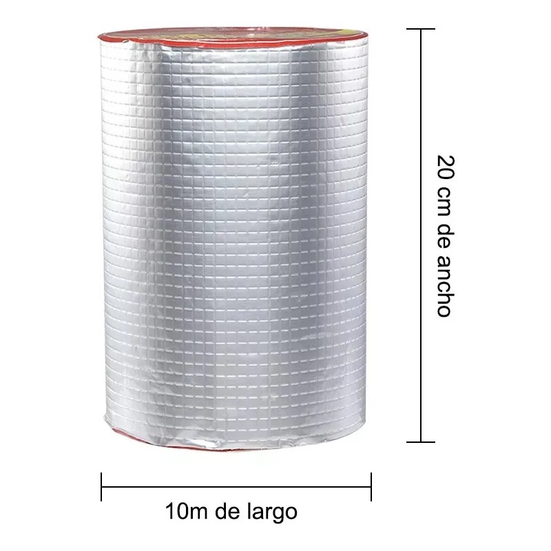 Cinta Impermeable Tapa Goteras 20cm X 10mts Plateado Lisa