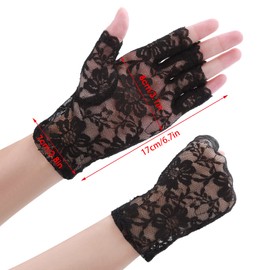Yolev Women Black Short Lace Fingerless Gloves Floral Tea Party Gloves for Wedding Prom Halloween Party