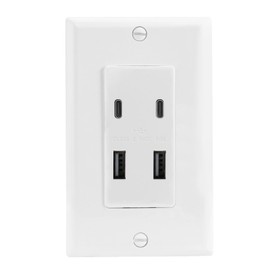 BAOMAIN 2-Pack USB Outlet Wall Plate, 4.8A 4-Port (2 USB-A & 2 USB-C) Charger Receptacle, UL Certified Electrical Outlet, Fast Charging Socket for Bedroom, Kitchen, Office – White