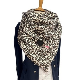 Doppelt gen√§htes Musselin XXL Dreieckstuch/Animal Druck - Tuecherfee Schal, mit einem s√º√üen Clip, wundersch√∂n in braun, beige, schwarz - Halstuch, XXL Tuch mit Verschluss, weiches Halstuch, Stola