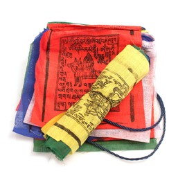 YAKEBA Tibetan Prayer Flag, 2.50 Metres, 10 Flags (Each 17 x 17 cm), 100% Cotton, Traditional Wooden Model Print, Outdoor Bunting Fabric, Garden Flag