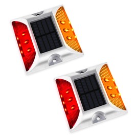 Aolyty Solar Driveway Lights Outdoor, Bright Solar Dock Lights, LED Warning Lights Reflective Road Marker Steady Light IP65 Waterproof for Deck Sidewalk Stair Step Pathway (Yellow & Red, 2 Pack)