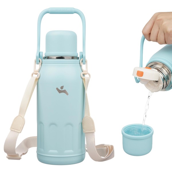 Insulated Water Bottle with Handle and Strap,Vacuum Travel Tumbler with