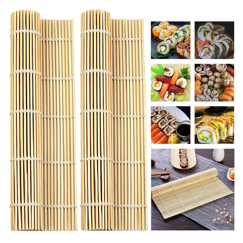 LEEFONE 4 PCS 9.5" x 9.5" Natural Bamboo Sushi Rolling