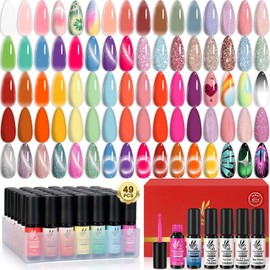 Lavender Violets 49 Pcs Gel Nail Polish Kit, 45 Colors Gel Polish Set with Glitter Glossy Matte Gel Base and Top Coat Set for Nail Art A901
