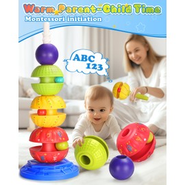 RSEPD Spinning Stacking Toys for Toddlers 1-3, Spinning Stacker Baby Toy, Rainbow Spinners Rings Stackable Again Montessori Toys for Babies 6-12 Months, Rotating Spiral Tower Learning Sensory