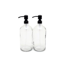 Vivaplex, 2, Large, 32 oz, Empty, Clear Glass Bottles with Stainless Steel, Matte Black, Lotion Pumps