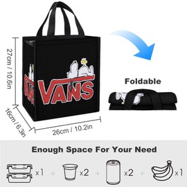 Snoopy Lunch Bag Black Bento Box Cold Mouth Insulated Cooler Bag with Zipper Compact Lunch Bag Soft Cooler Tote Eco Bag It has 3 main functions: Hot/Cold/Storage AF172-86