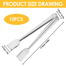 Set of 10 Kitchen Tongs, Stainless Steel Set, 7 Inch Stainless Steel Serving Tongs, Pastry Tongs, Sugar Tongs, Ice Tongs, Ice Tongs, Ice Cube Tongs for Coffee, Kitchen, Wedding, Bar, Party