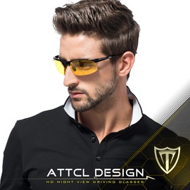 ATTCL Polarisierte Herren-Sport-Sonnenbrille für Fahrer, Golf, Angeln, unzerbrechlicher Metallrahmen, Nachtfahrlinse, Medium