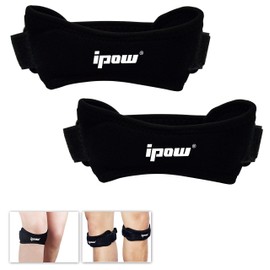 Ipow® Fully Adjustable Jumpers's Knee Patellar Tendon Support Strap Band.- Knee Support Brace Pads Fit Running,basketball Outdoor Sport, Set of 2 (Black)