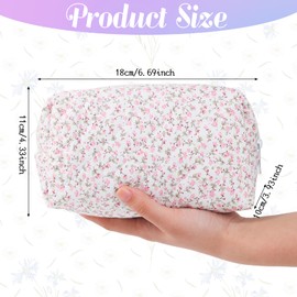 JJUNW Cotton Quilted Makeup Bag, Cute Small Floral Cotton Makeup Bag, Toiletry Bag Cosmetic Bag, Quilted Floral Organizer Bag Travel Coquette Aesthetic Portable Storage Zipper Purse for Women (Pink)