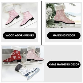 Abaodam 2pcs Ice Skates Shoes Hanging Ornament Glitter Snowflake Shoes Pendant Ice Hockey Skates Wood Cutout Decorations for Christmas Tree Wall Door Window Home Decor Pink