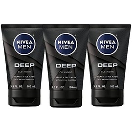 NIVEA Men DEEP Cleansing Beard & Face Wash - With Natural Charcoal to Deeply Clean - 3.3 fl. oz. Tube (Pack of 3)