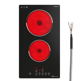 FIREGAS 12 Inch Built-in Electric Cooktop, 2 Burner 3000W, Hardwired