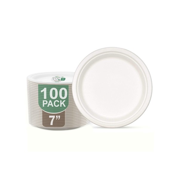 100% Compostable Paper Plate from Sugarcane Bagasse; 7 Inch Quality